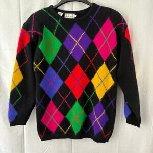 Vintage Rafaella Angora Rabbit Hair Lambswool Argyle Print Sweater Medium